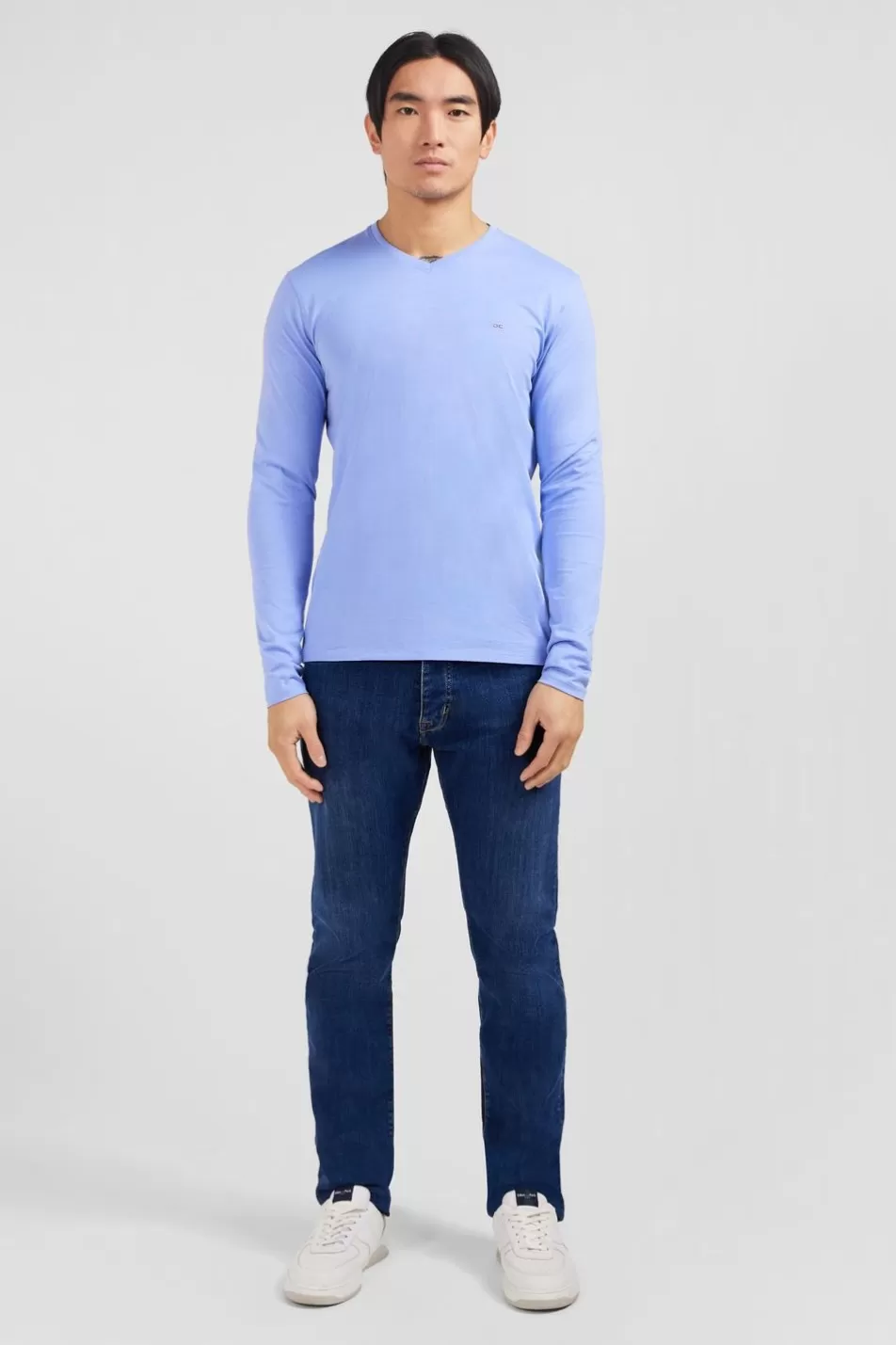 T-Shirts | Eden Park Long Sleeved Blue V Neck T-Shirt