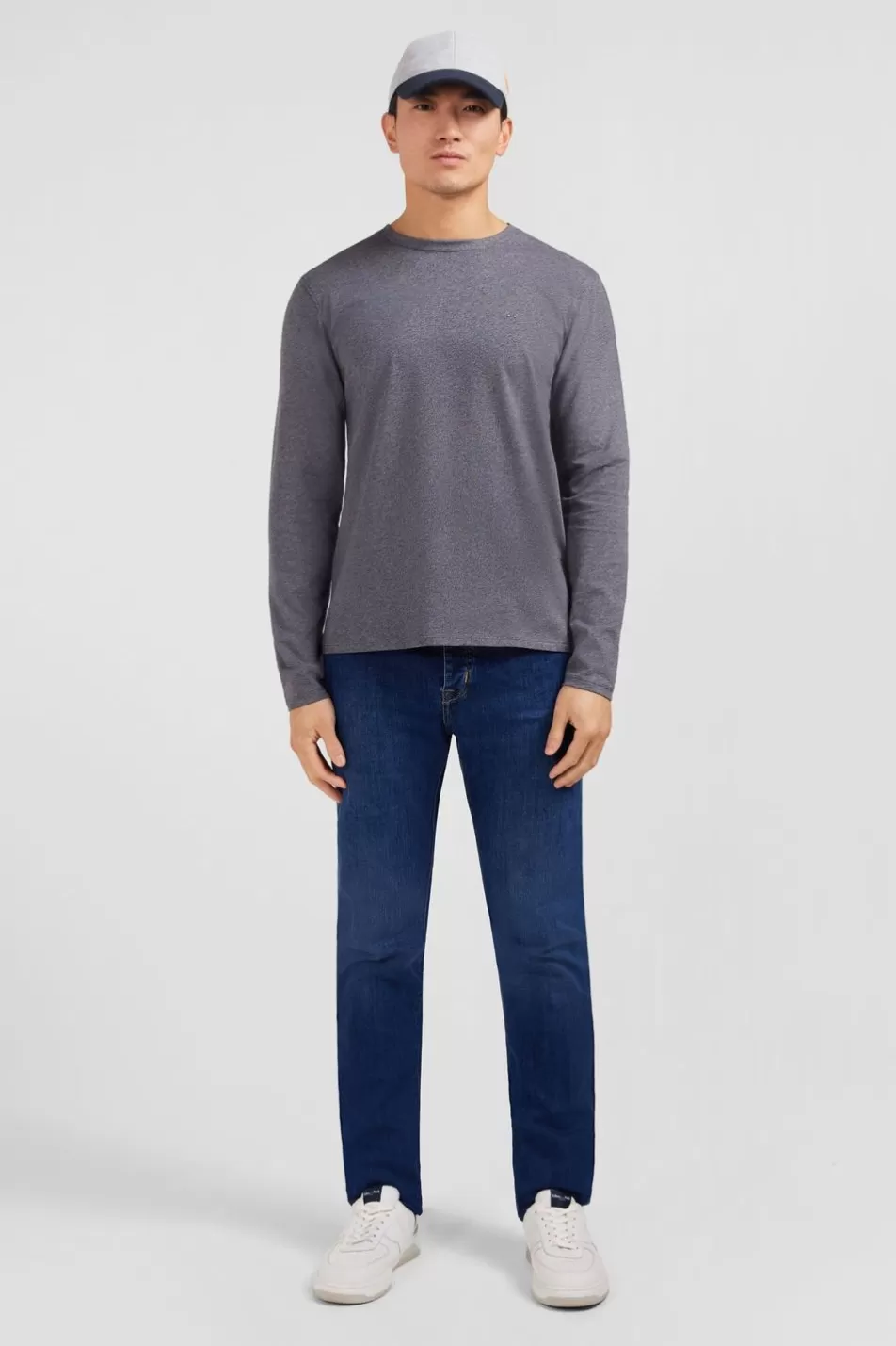 T-Shirts | Eden Park Long Sleeved Grey Cotton T-Shirt