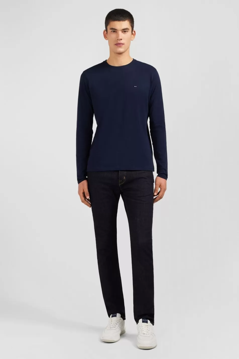 T-Shirts | Eden Park Long Sleeved Navy Blue Cotton T-Shirt