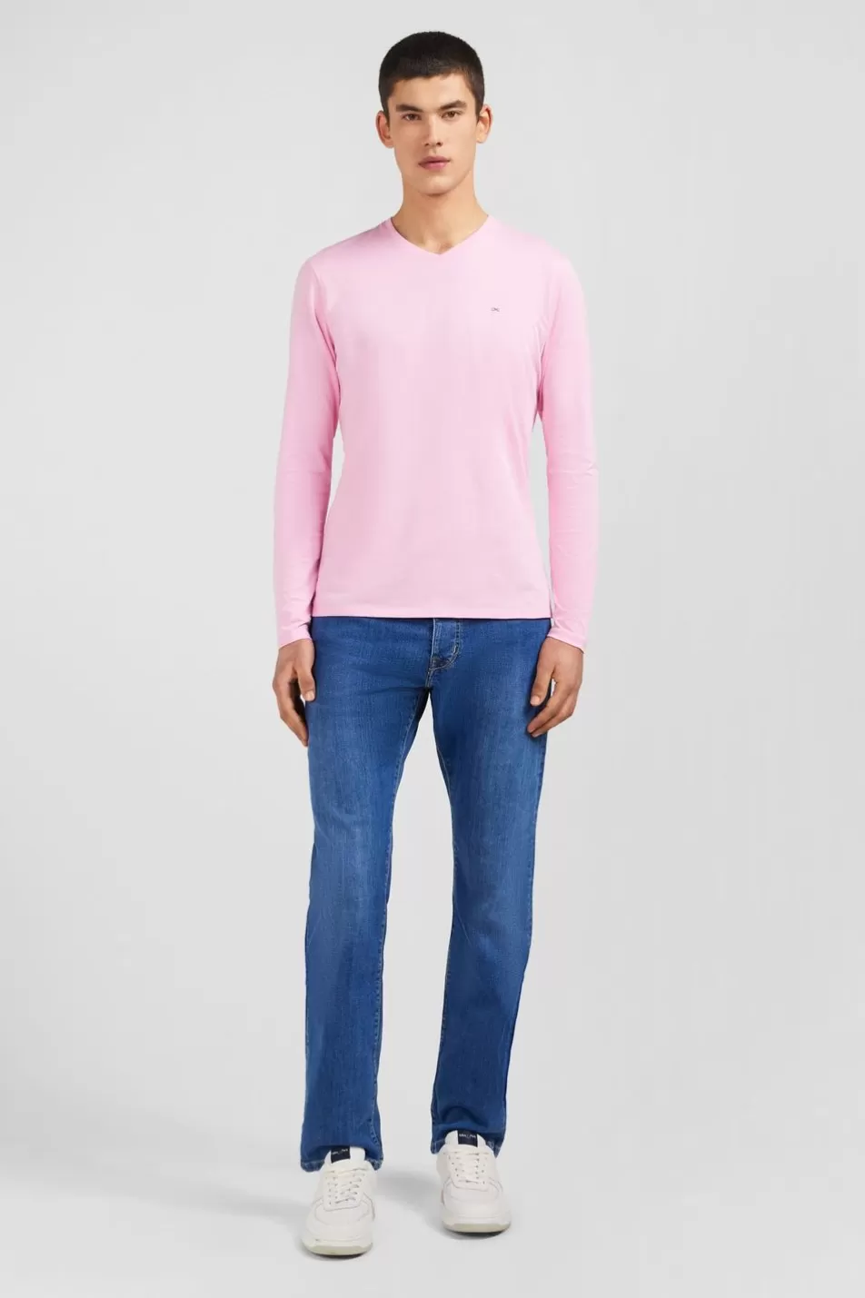 T-Shirts | Eden Park Long Sleeved Pink V Neck T-Shirt