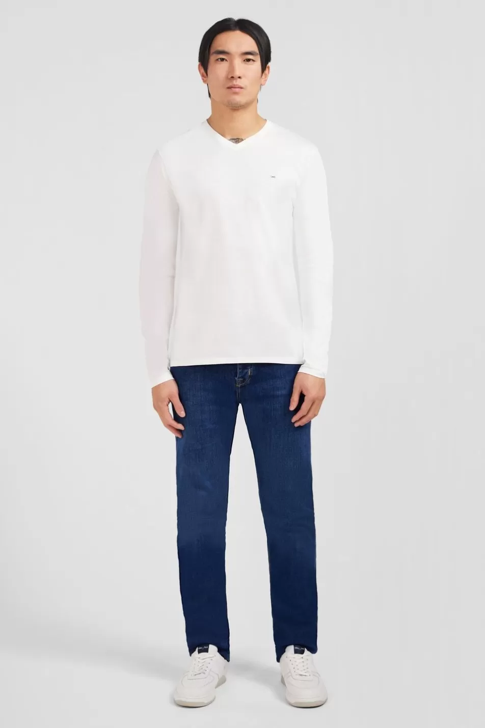 T-Shirts | Eden Park Long Sleeved White V Neck T-Shirt