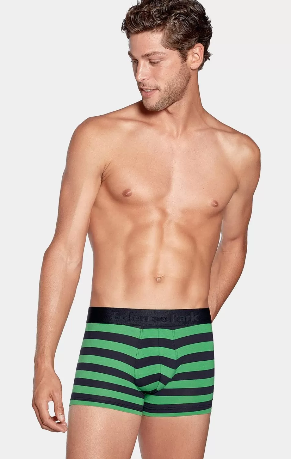 Underwear | Eden Park Navy And Green Striped Boxers In Stretch Cotton