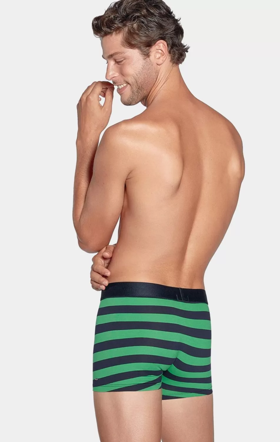 Underwear | Eden Park Navy And Green Striped Boxers In Stretch Cotton