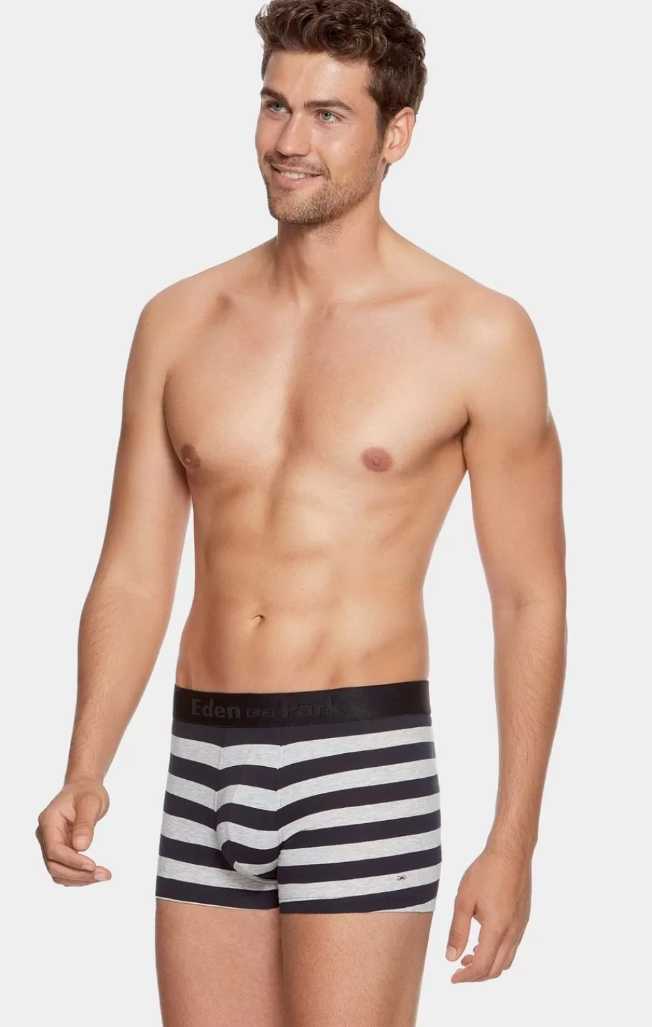 Underwear | Eden Park Navy And Grey Striped Boxers In Stretch Cotton