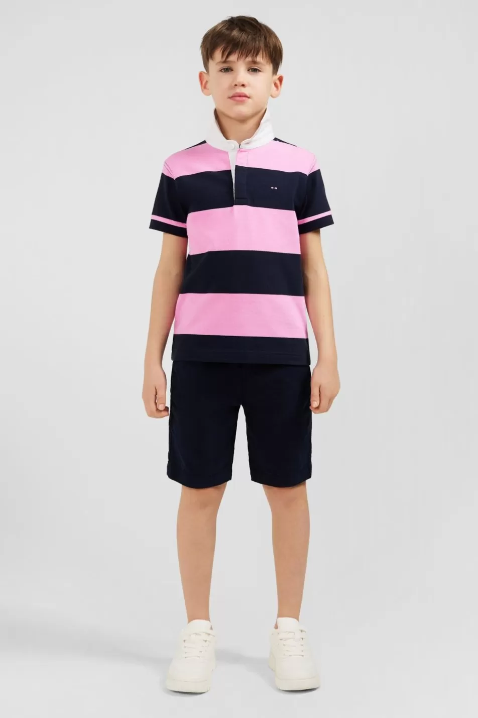 Children | Eden Park Navy And Pink Striped Rugby Shirt