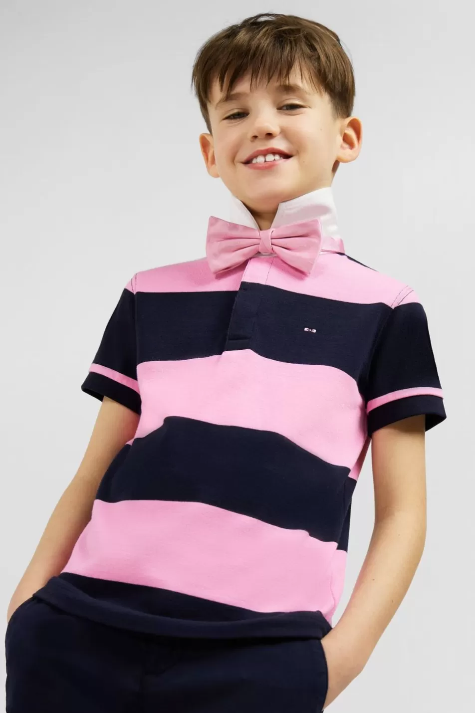 Children | Eden Park Navy And Pink Striped Rugby Shirt