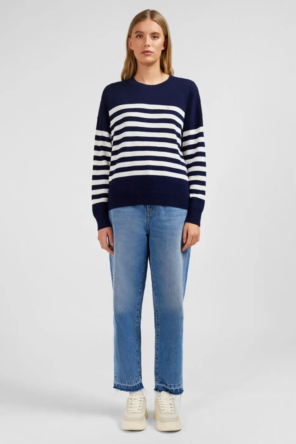 Sweaters | Eden Park Navy And White Striped Linen And Cotton Breton Sweater