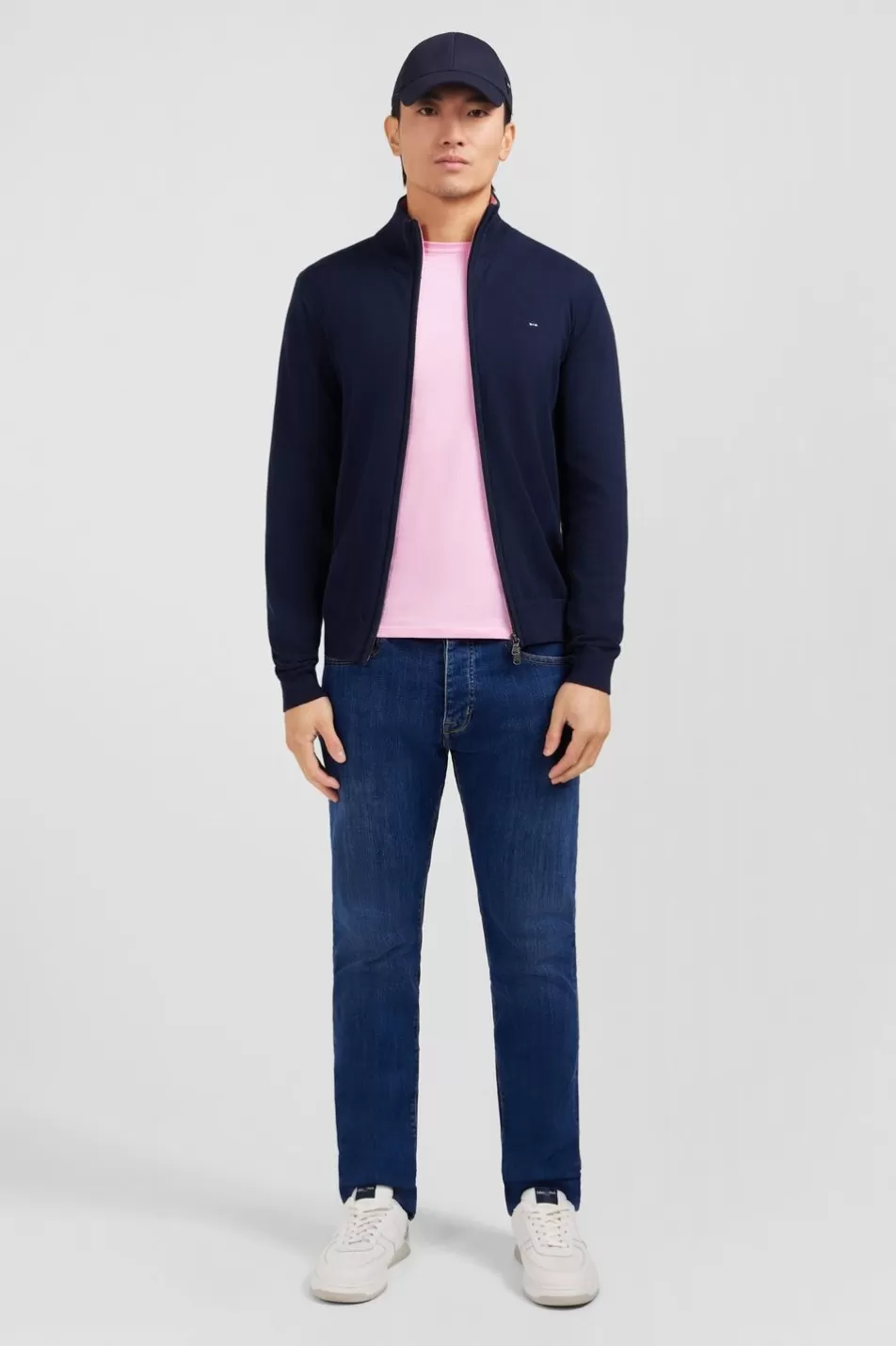 Cardigans | Eden Park Navy Blue Cotton Cardigan With Zipper