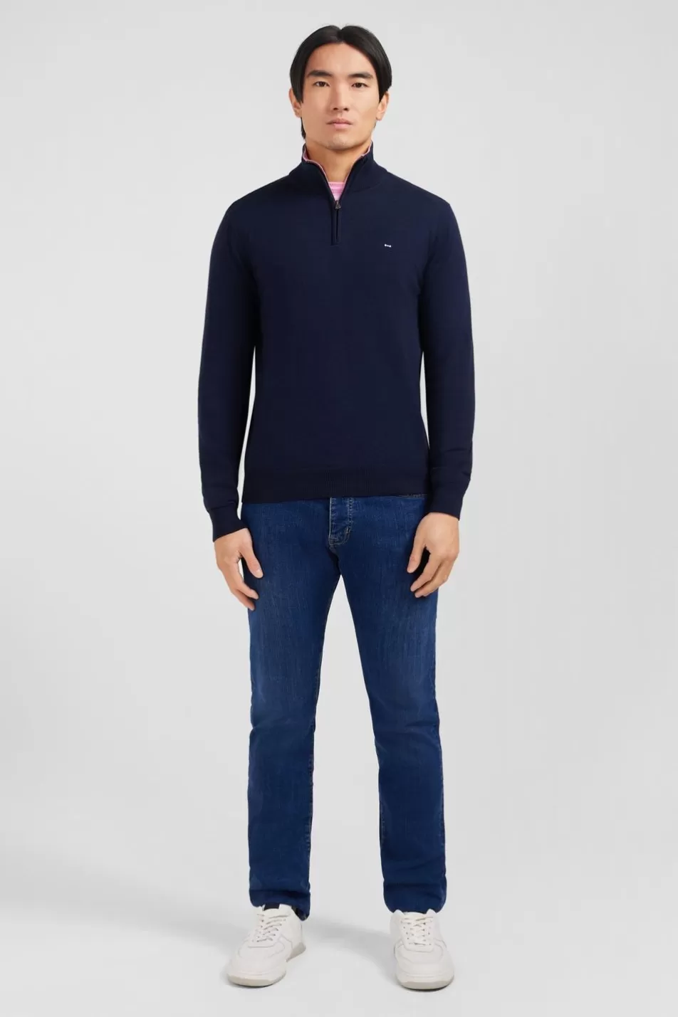 Sweaters | Eden Park Navy Blue Cotton Jersey Jumper With Trucker Neck