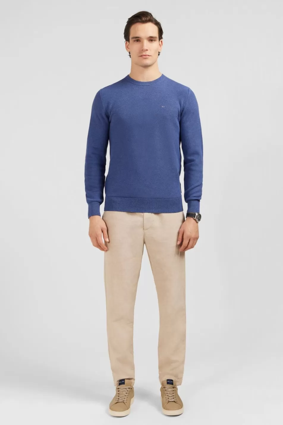 Sweaters | Eden Park Navy Blue Jumper In Decorative Cable Knit