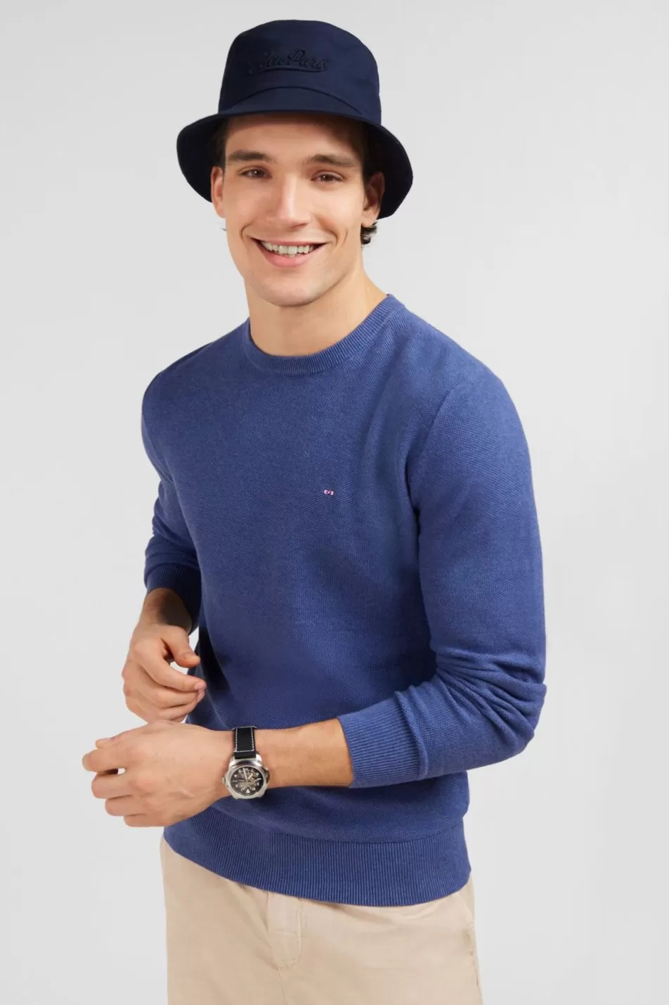 Sweaters | Eden Park Navy Blue Jumper In Decorative Cable Knit
