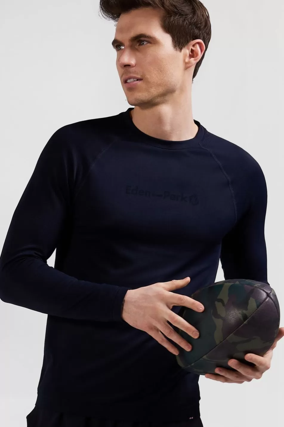 T-Shirts | Eden Park Navy Blue Long-Sleeved Sports T-Shirt With Striped Details