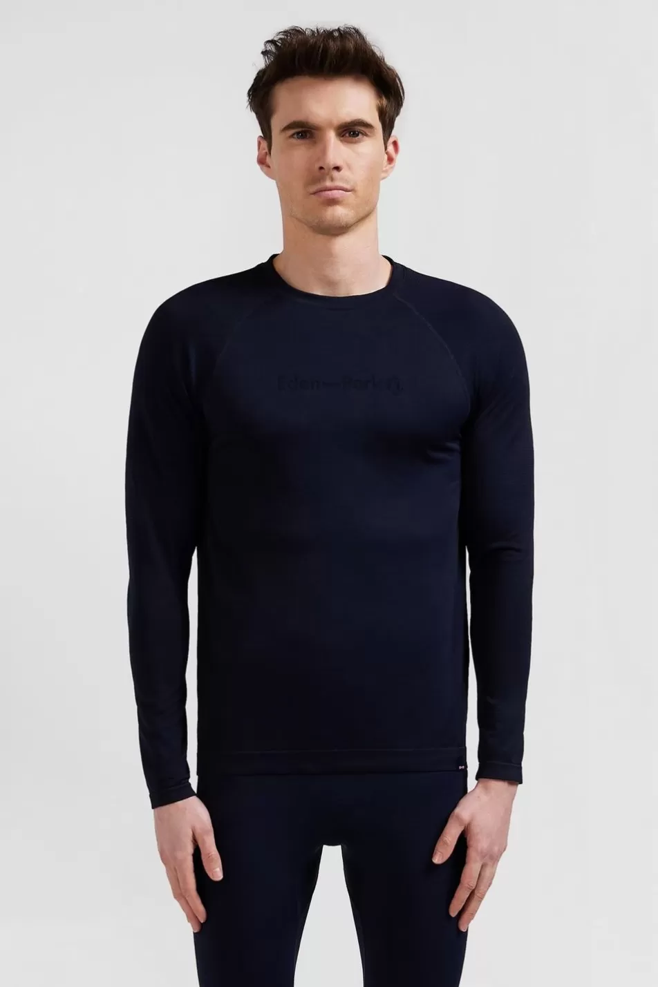 T-Shirts | Eden Park Navy Blue Long-Sleeved Sports T-Shirt With Striped Details