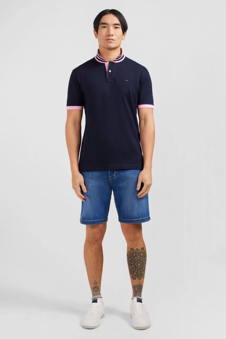 Polos | Eden Park Navy Blue Pima Cotton Polo With Contrasting Accents