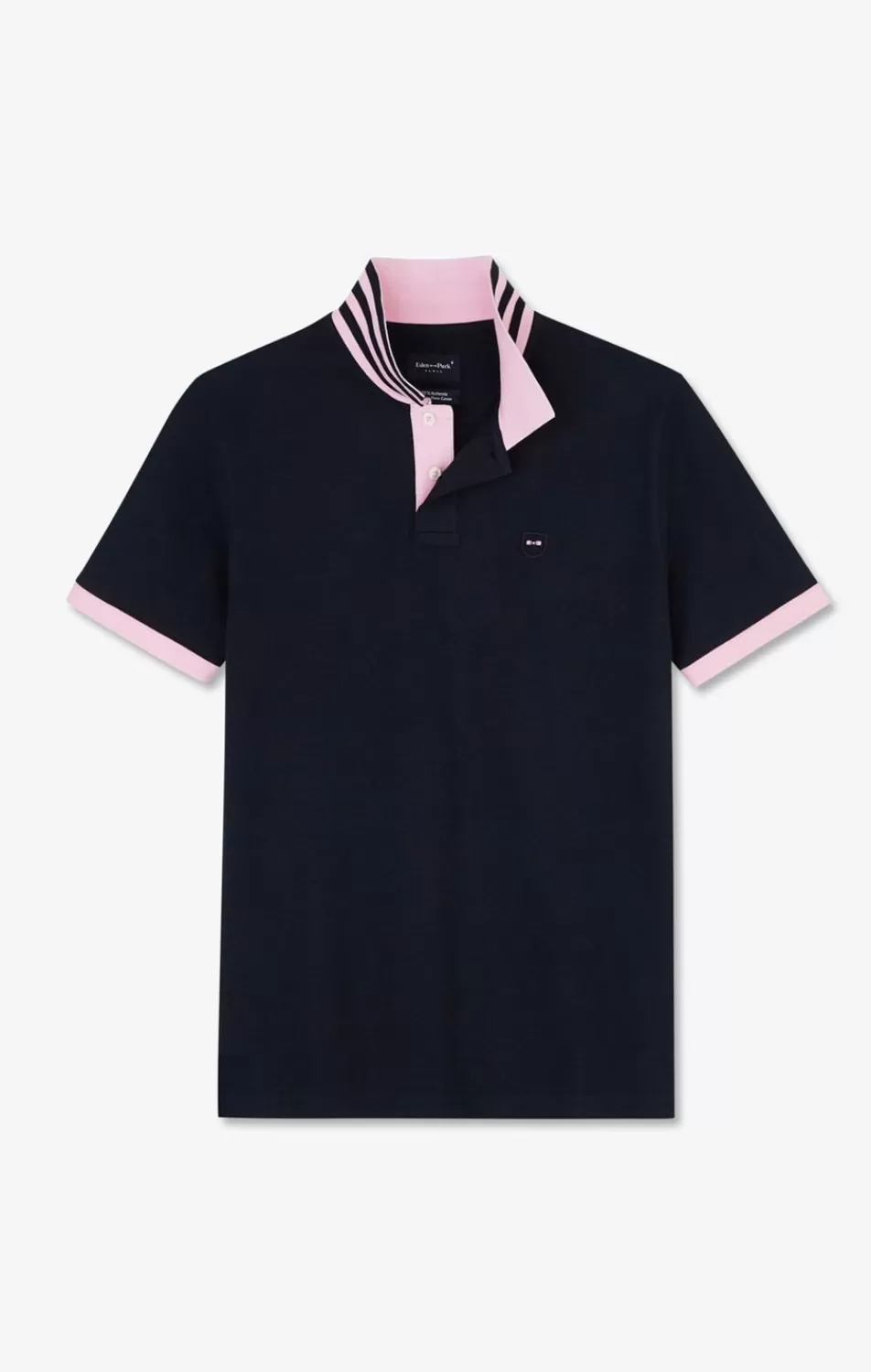 Polos | Eden Park Navy Blue Pima Cotton Polo With Contrasting Accents