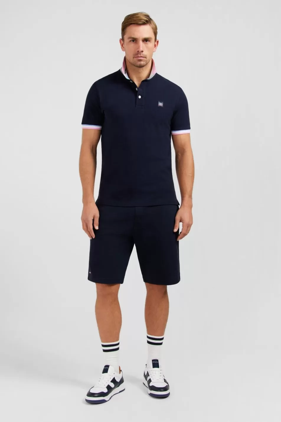 Polos | Eden Park Navy Blue Polo Shirt With Tricolour Details