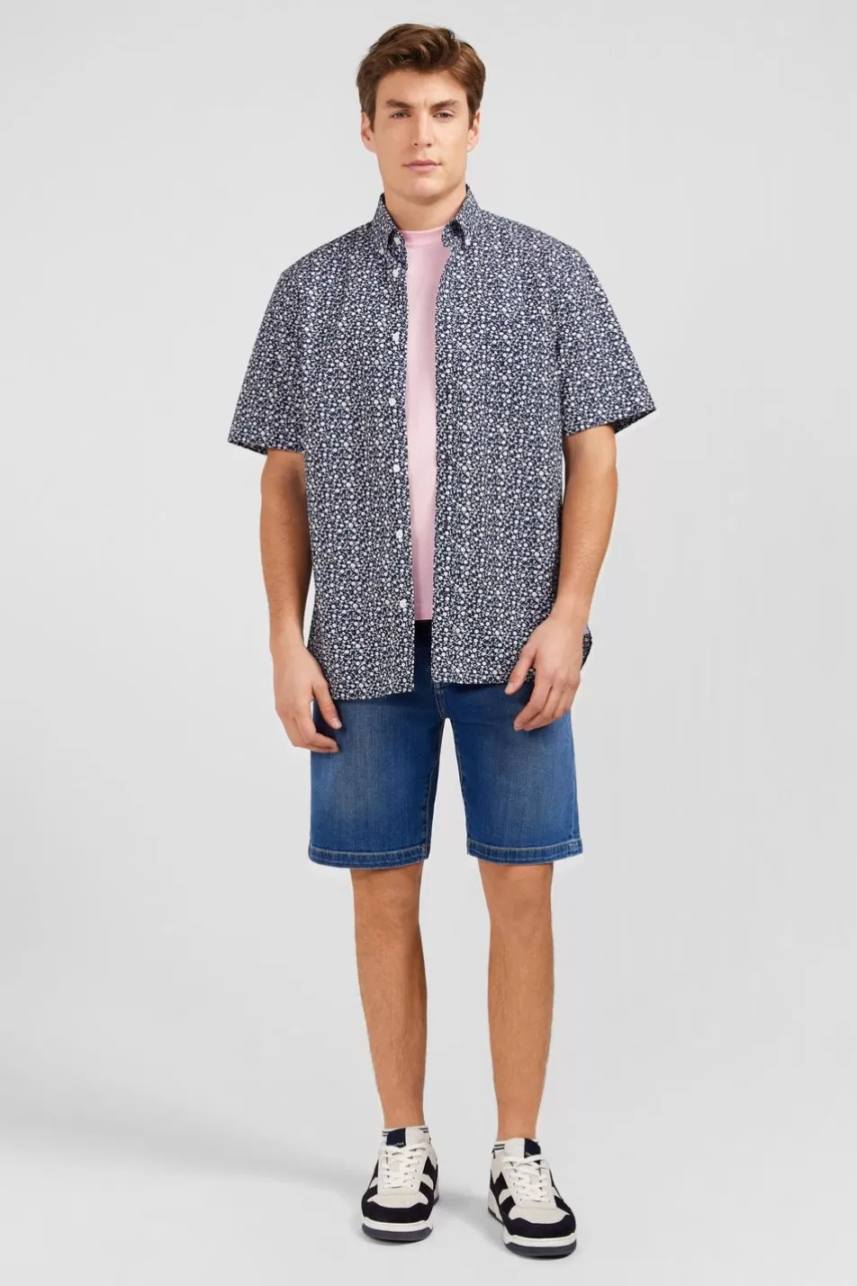 Short-Sleeved Shirts | Eden Park Navy Blue Shirt With Exclusive Floral Print