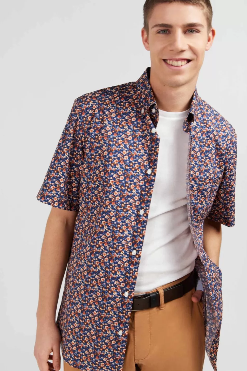 Short-Sleeved Shirts | Eden Park Navy Blue Shirt With Exclusive Floral Print