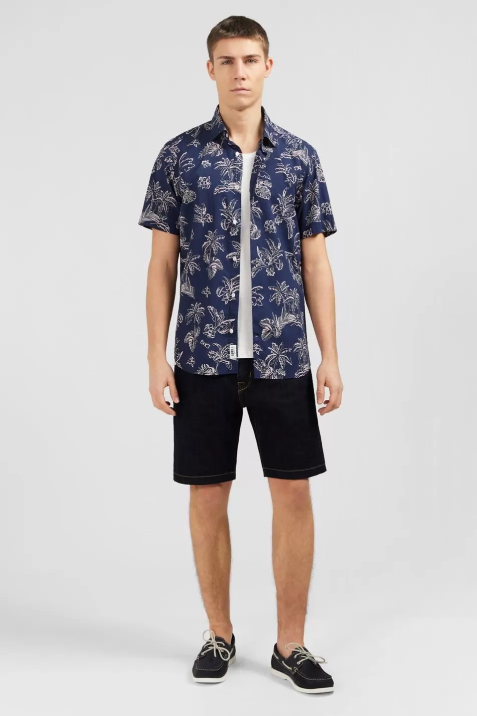 Short-Sleeved Shirts | Eden Park Navy Blue Shirt With Exclusive Leaf Print