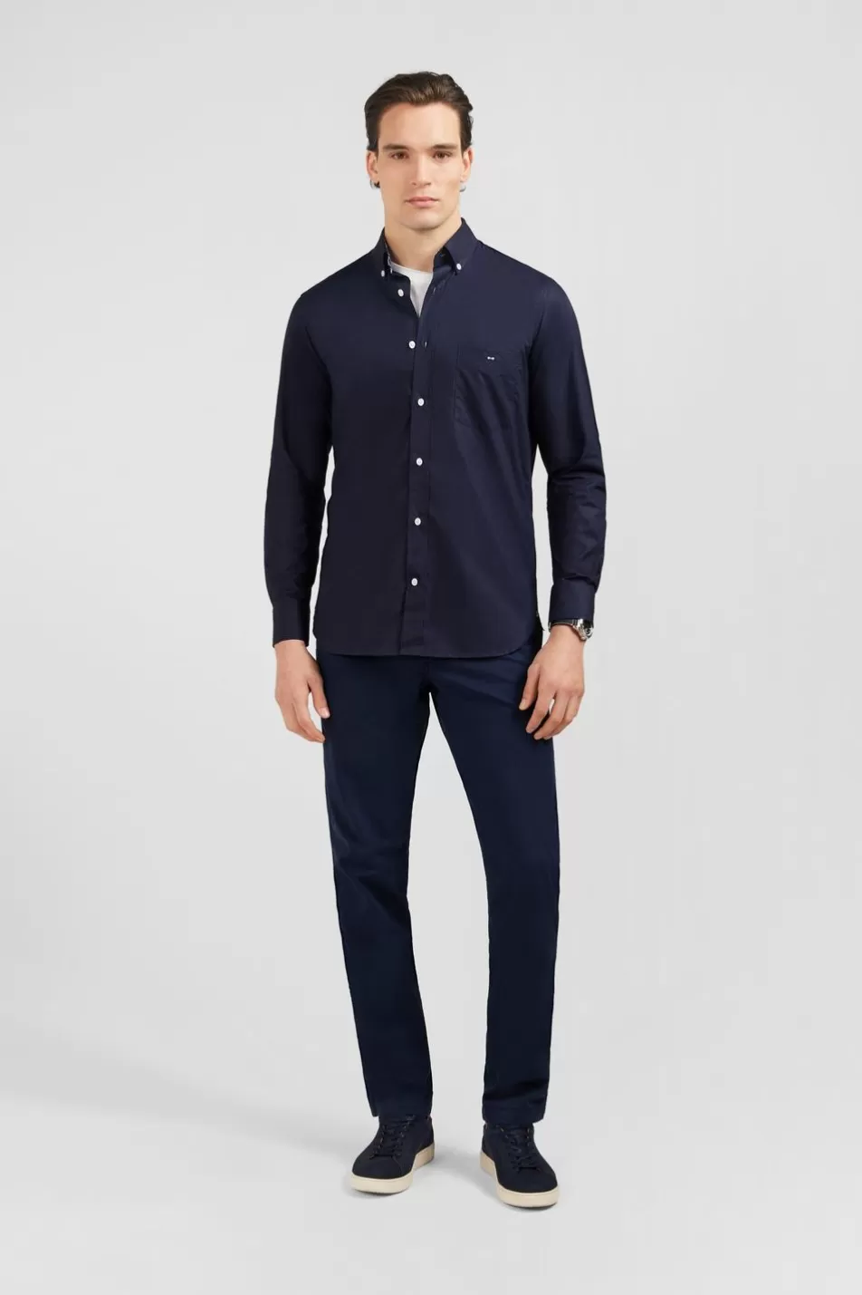 Shirts | Eden Park Navy Blue Shirt With Floral Elbow Patches