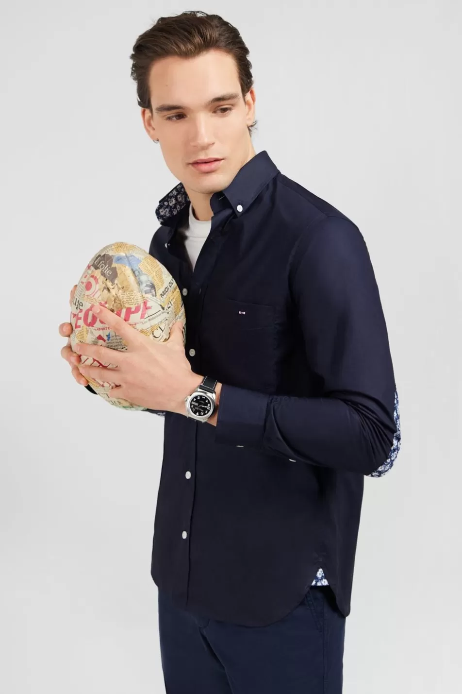 Shirts | Eden Park Navy Blue Shirt With Floral Elbow Patches