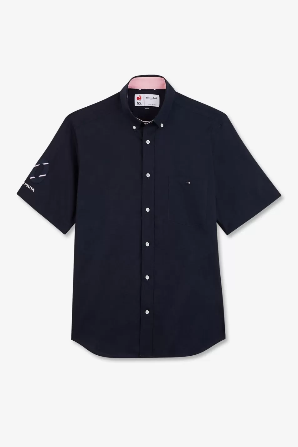 Short-Sleeved Shirts | Eden Park Navy Blue Shirt With France Xv Embroidery