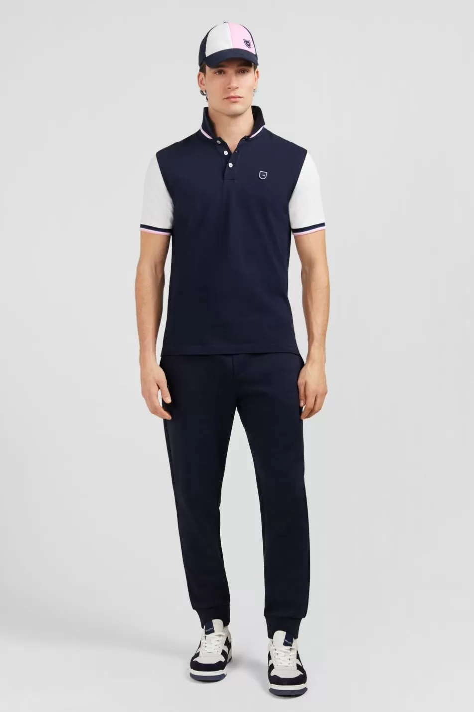 Polos | Eden Park Navy Blue Short-Sleeved Colour-Block Polo Shirt