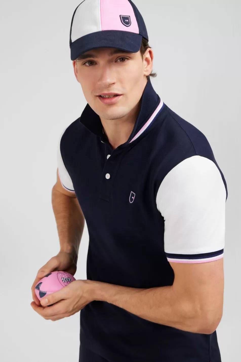 Polos | Eden Park Navy Blue Short-Sleeved Colour-Block Polo Shirt