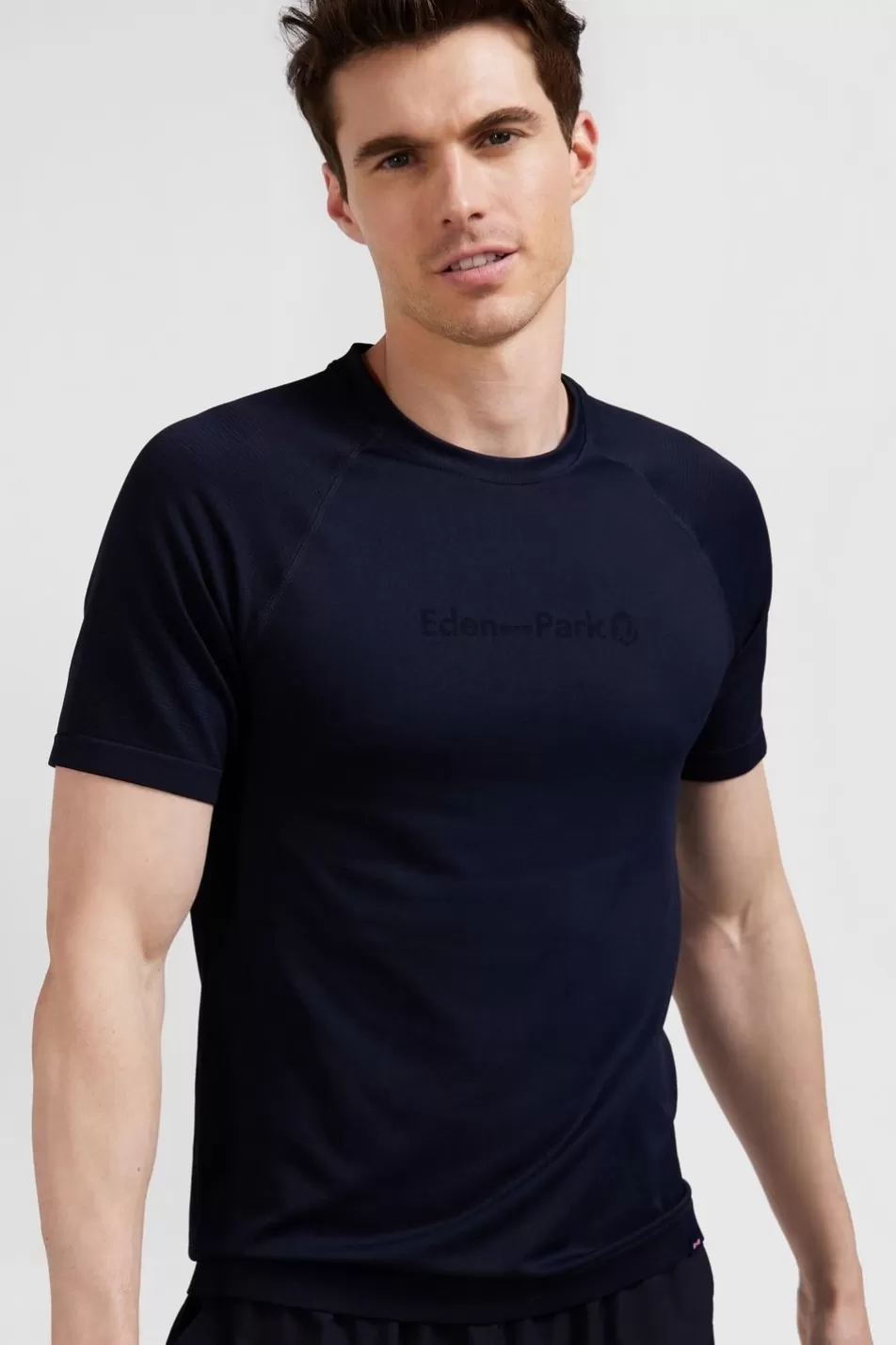T-Shirts | Eden Park Navy Blue Short-Sleeved Sports T-Shirt With Striped Details