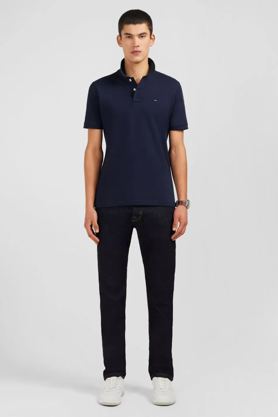 Polos | Eden Park Navy Blue Stretch Pima Cotton Polo