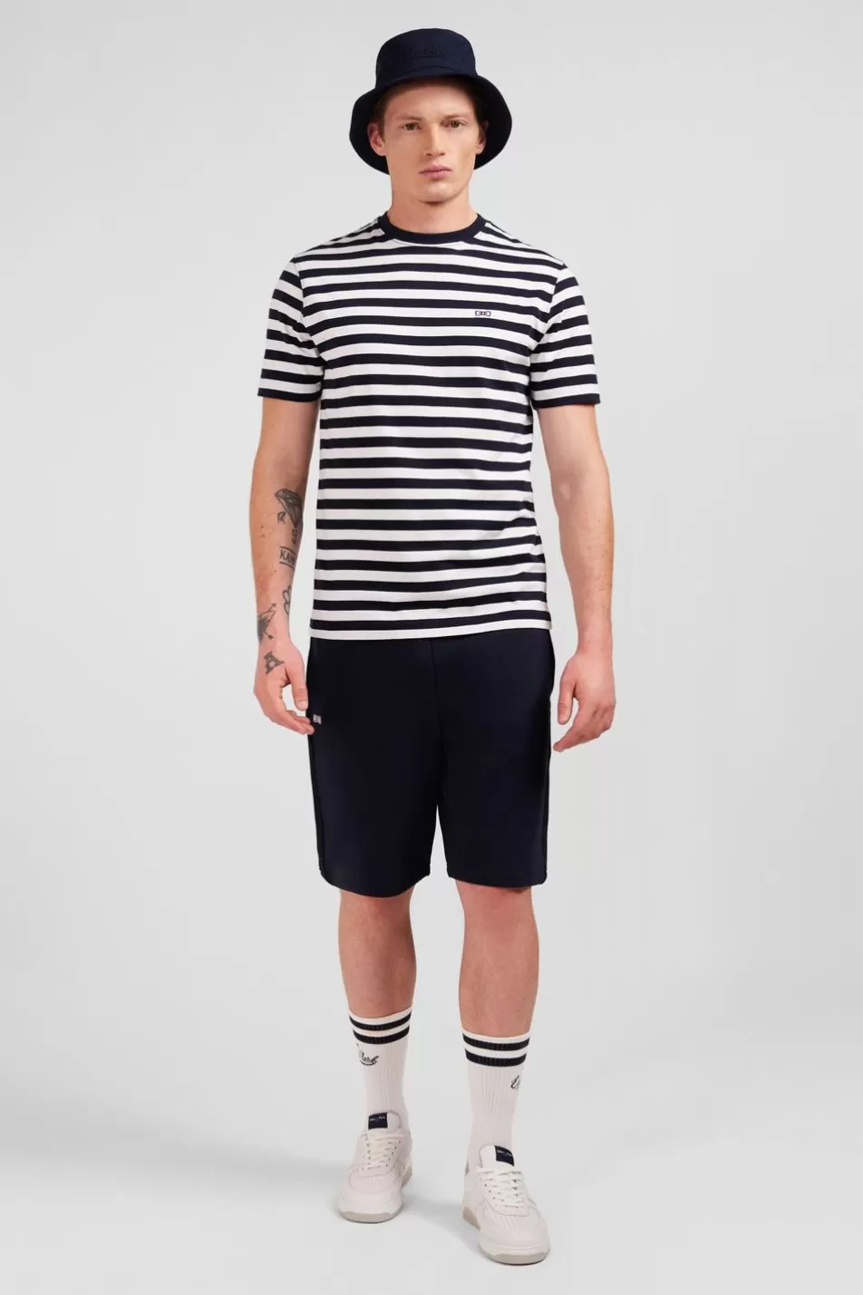 T-Shirts | Eden Park Navy Blue Striped Short-Sleeved T-Shirt In Pima Cotton