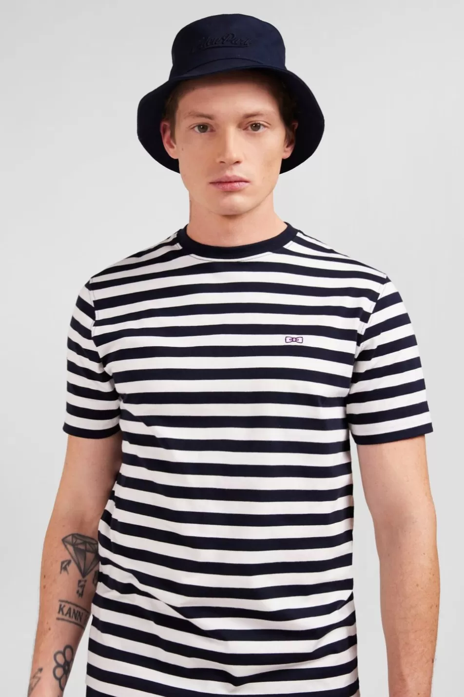 T-Shirts | Eden Park Navy Blue Striped Short-Sleeved T-Shirt In Pima Cotton