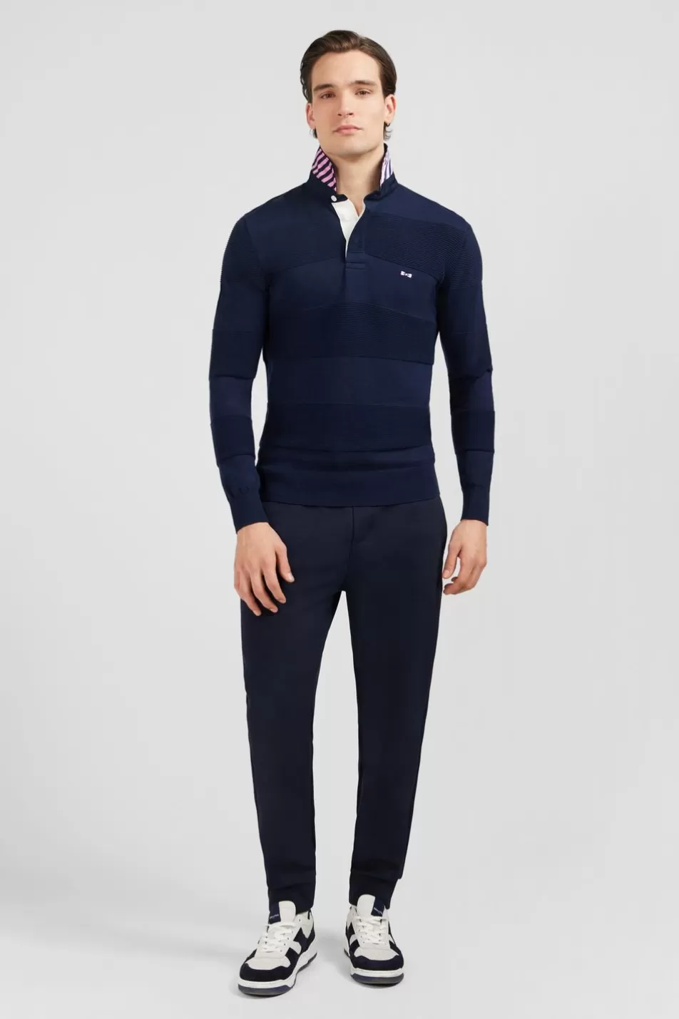 Rugby Shirts | Eden Park Navy Blue Sweater With Tone-On-Tone Stripes