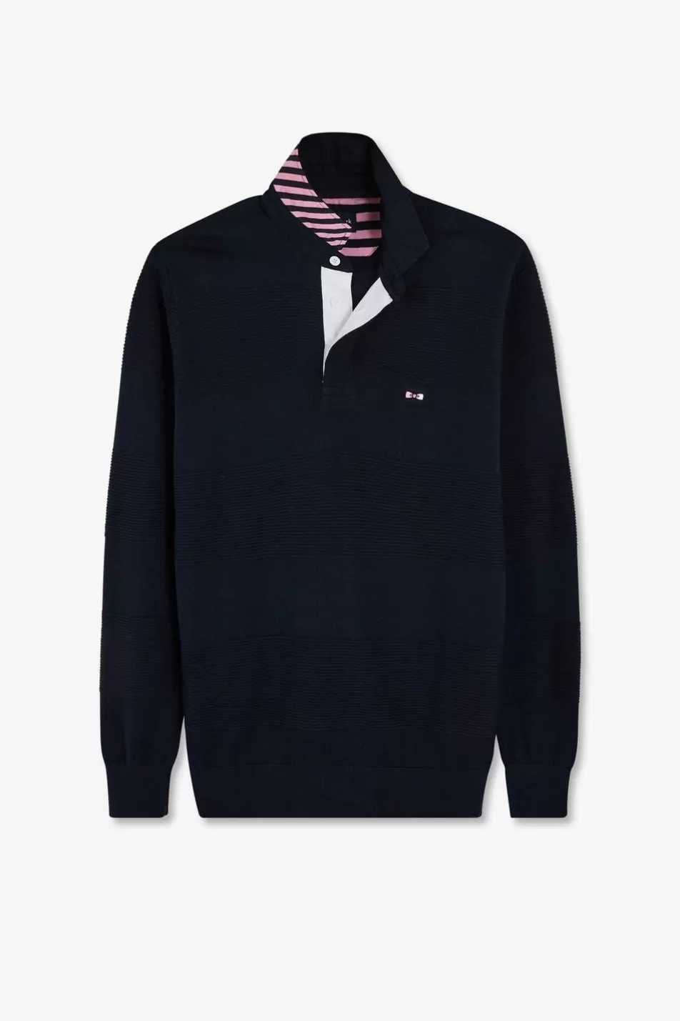 Rugby Shirts | Eden Park Navy Blue Sweater With Tone-On-Tone Stripes