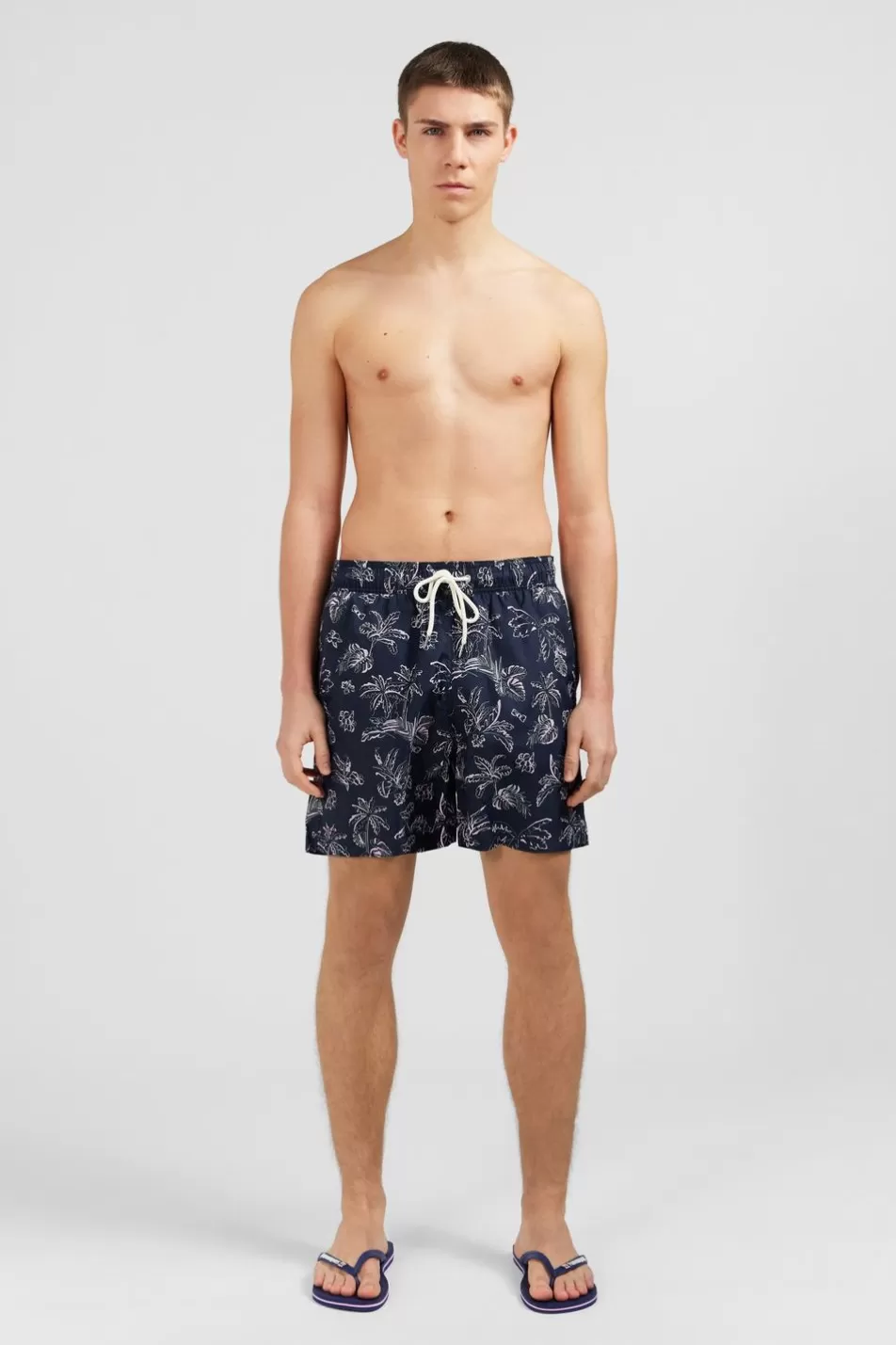 Swimwear | Eden Park Navy Blue Swim Shorts With Exclusive Leaves Print