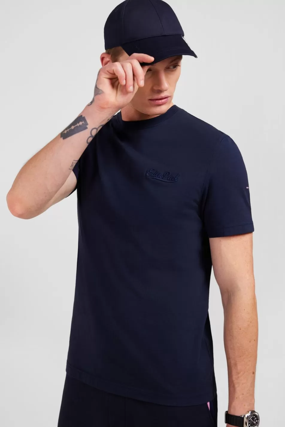 T-Shirts | Eden Park Navy Blue T-Shirt With Embroidery