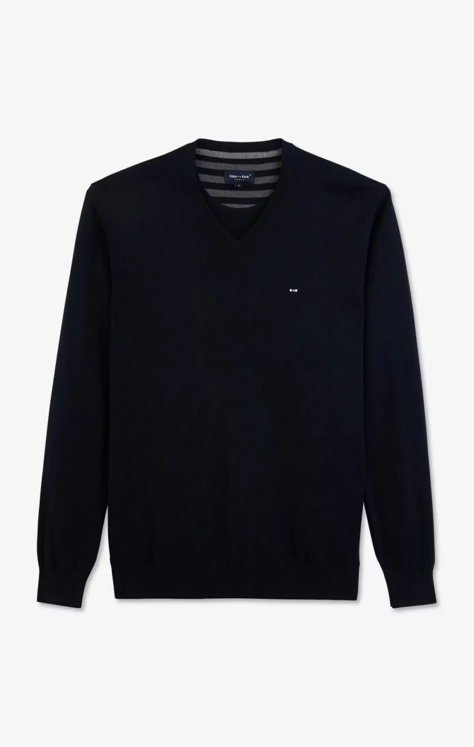 Sweaters | Eden Park Navy Blue V-Neck Cotton Jersey Jumper