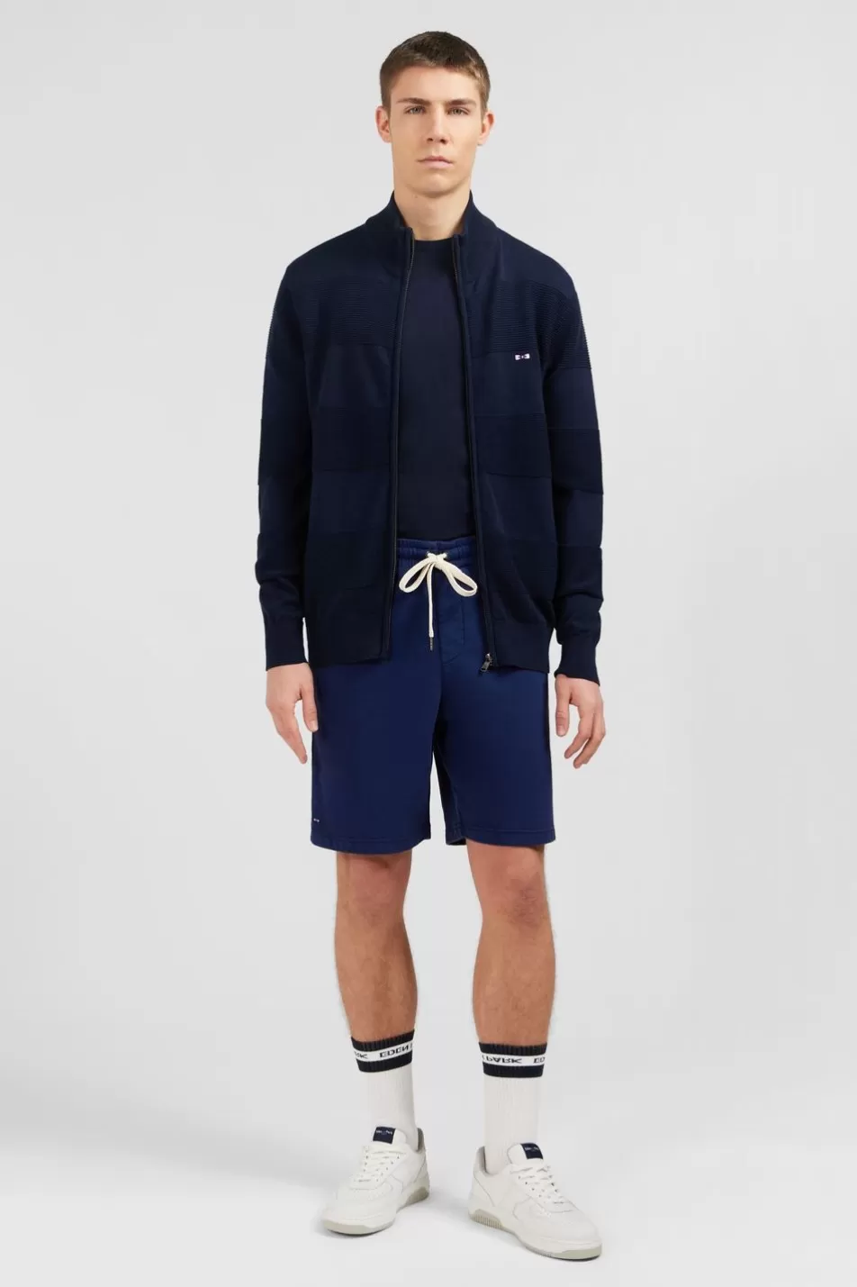 Cardigans | Eden Park Navy Blue Zip Cardigan In Combination Knit