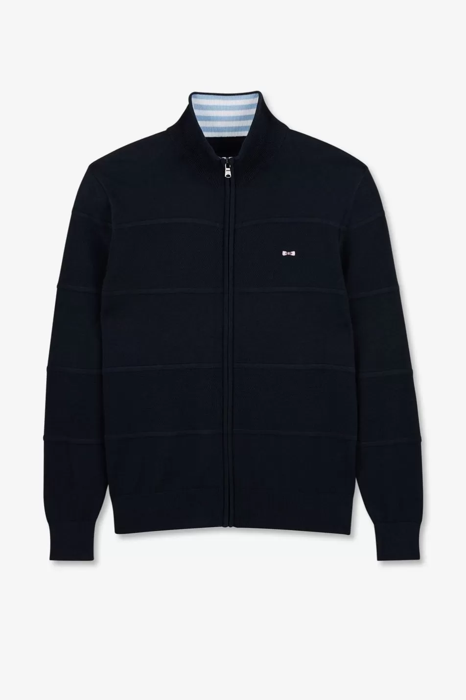 Cardigans | Eden Park Navy Blue Zip Cardigan In Combination Knit