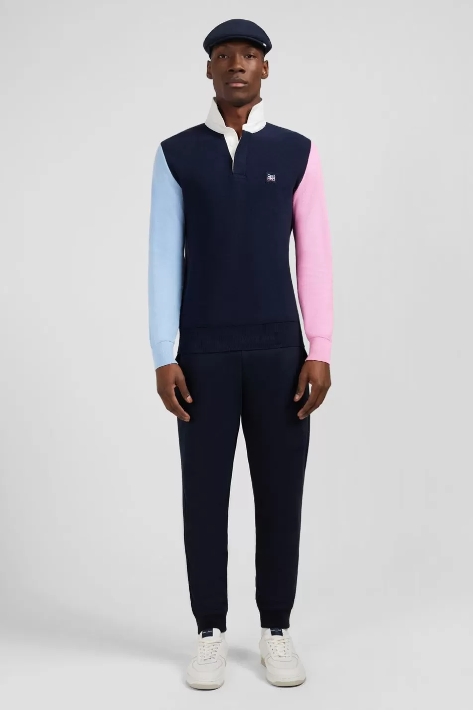 Rugby Shirts | Eden Park Navy Colorblock Polo Collar Cotton Sweater