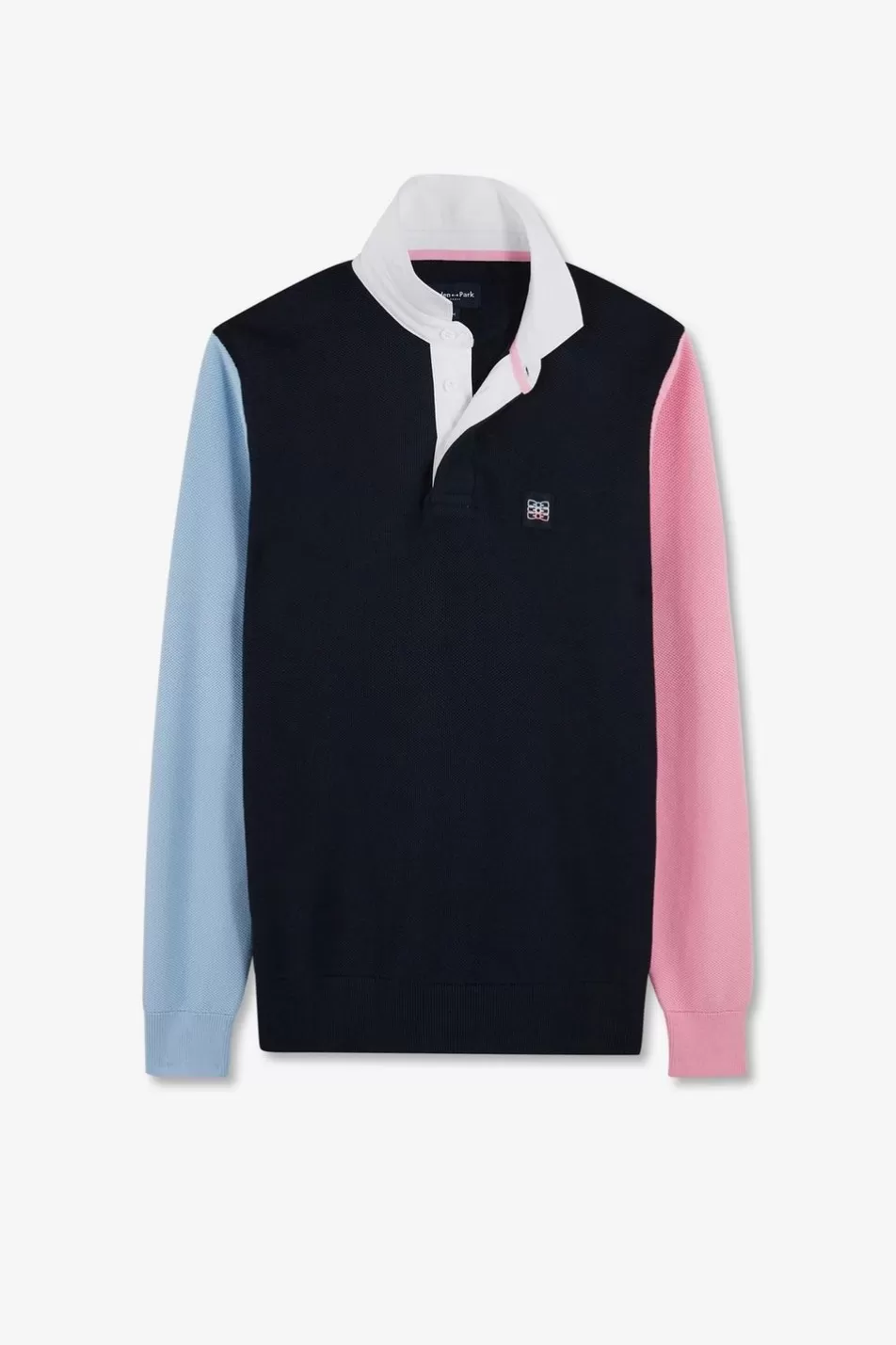 Rugby Shirts | Eden Park Navy Colorblock Polo Collar Cotton Sweater
