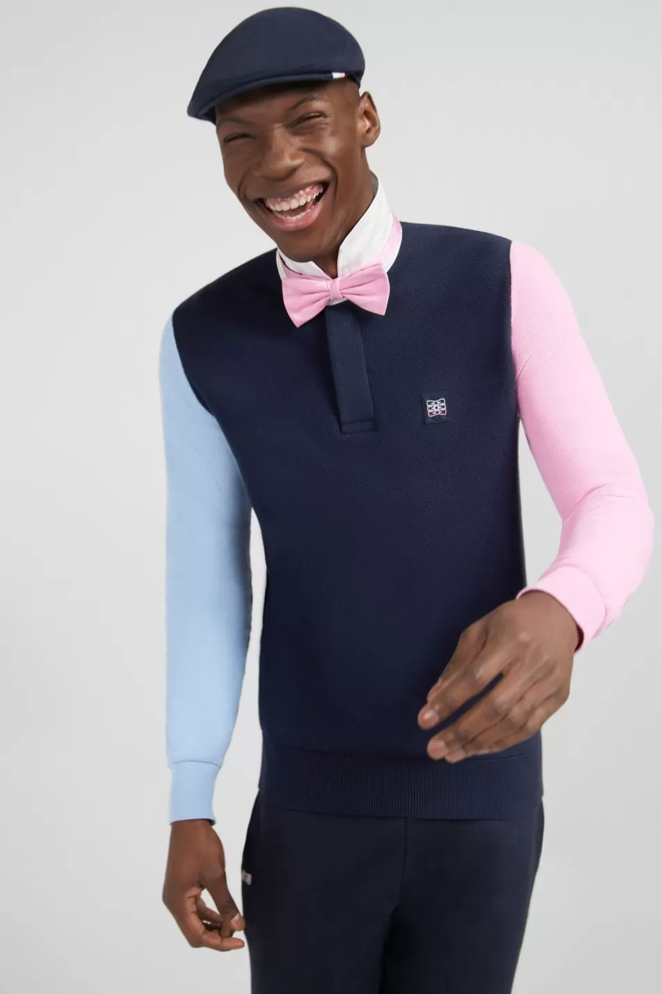 Rugby Shirts | Eden Park Navy Colorblock Polo Collar Cotton Sweater
