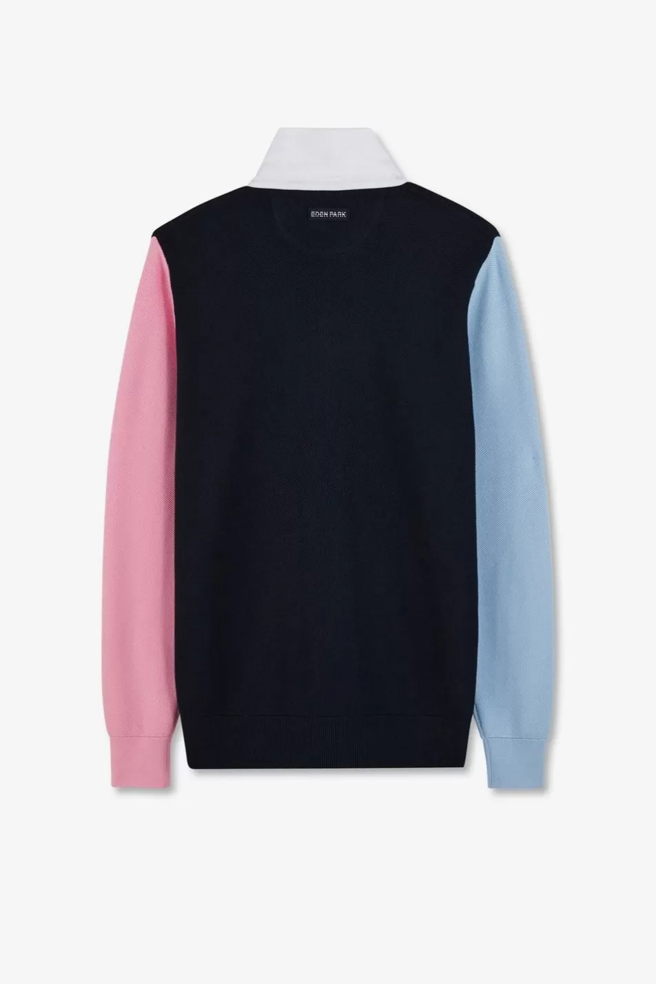 Rugby Shirts | Eden Park Navy Colorblock Polo Collar Cotton Sweater