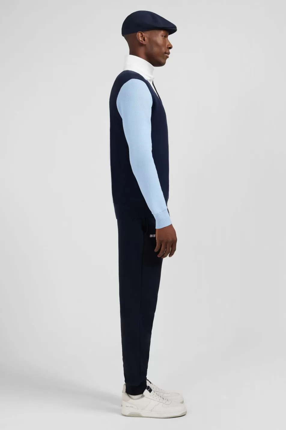 Rugby Shirts | Eden Park Navy Colorblock Polo Collar Cotton Sweater