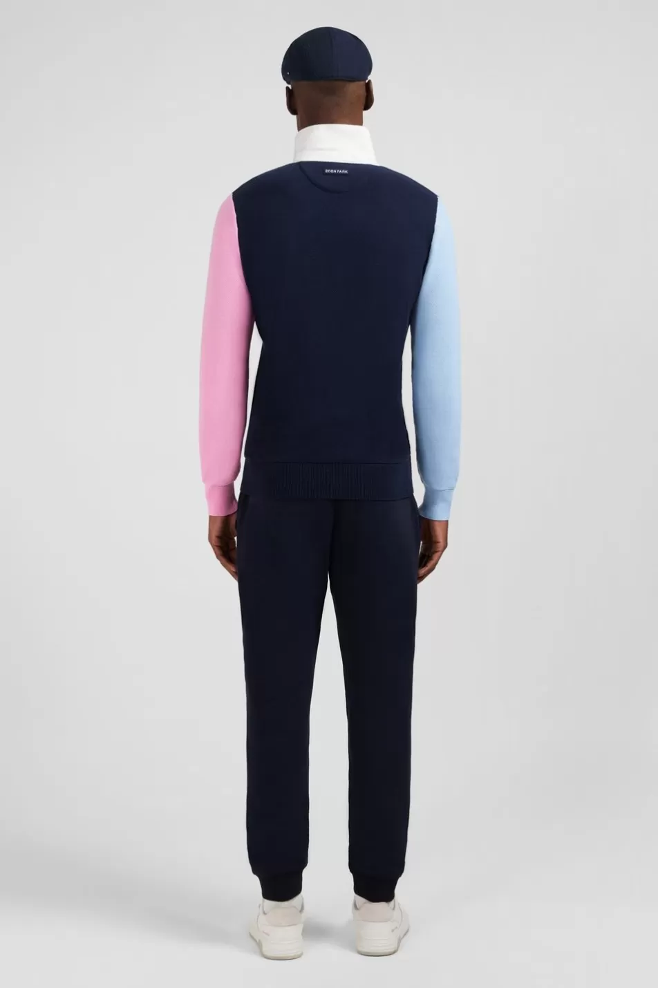 Rugby Shirts | Eden Park Navy Colorblock Polo Collar Cotton Sweater