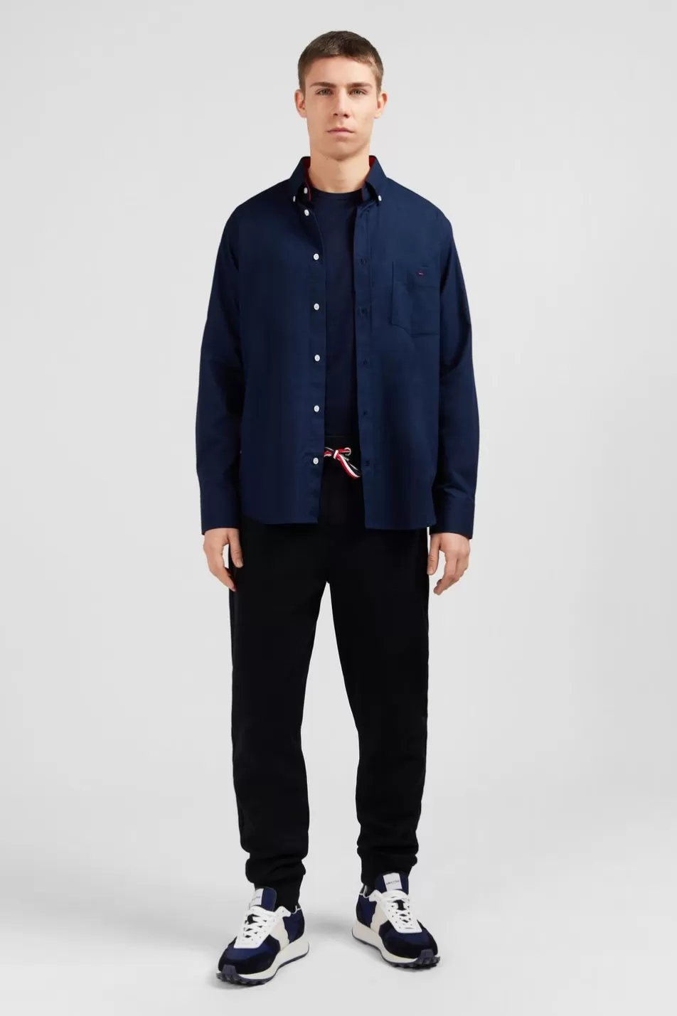 Shirts | Eden Park Navy Cotton Shirt With Tricolour Details In Regular Fit