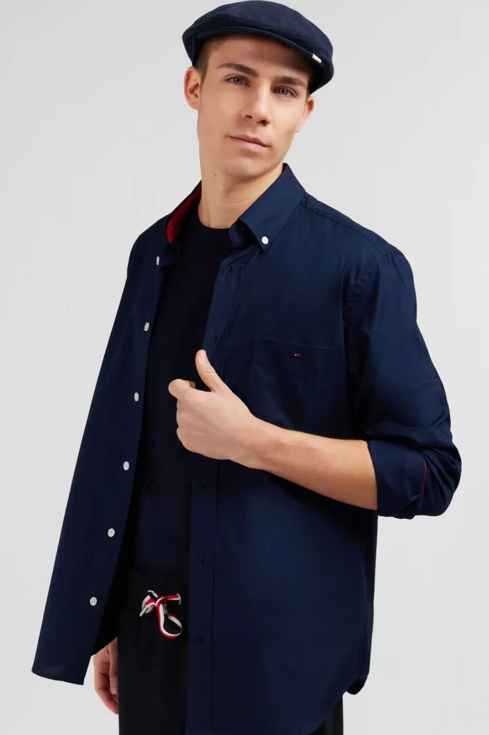 Shirts | Eden Park Navy Cotton Shirt With Tricolour Details In Regular Fit