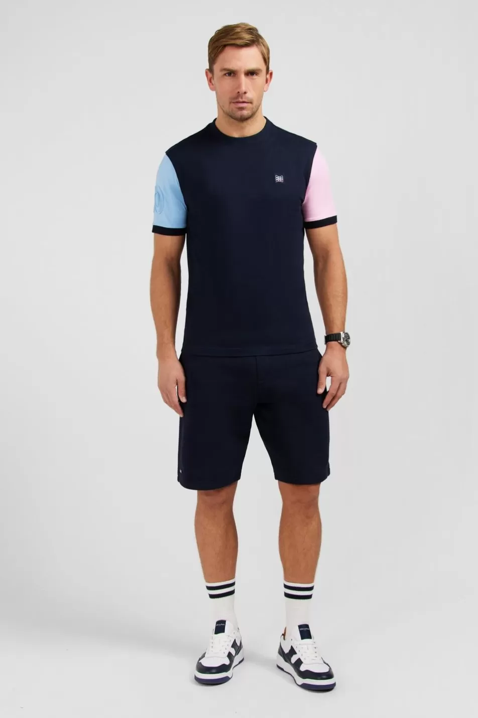 T-Shirts | Eden Park Navy Cotton Two-Tone Short-Sleeved T-Shirt