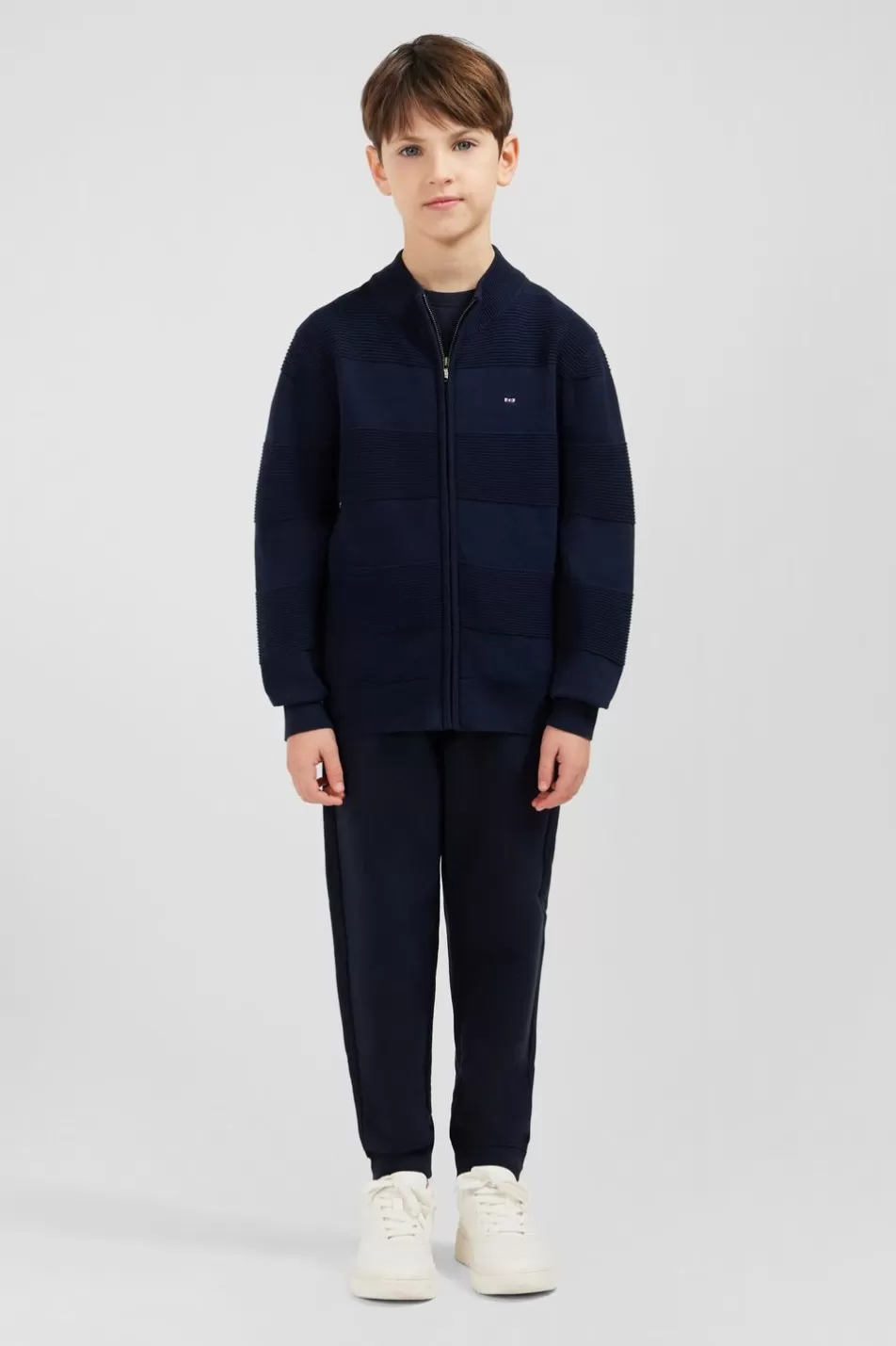 Children | Eden Park Navy Cotton Zip Cardigan In Combination Knit