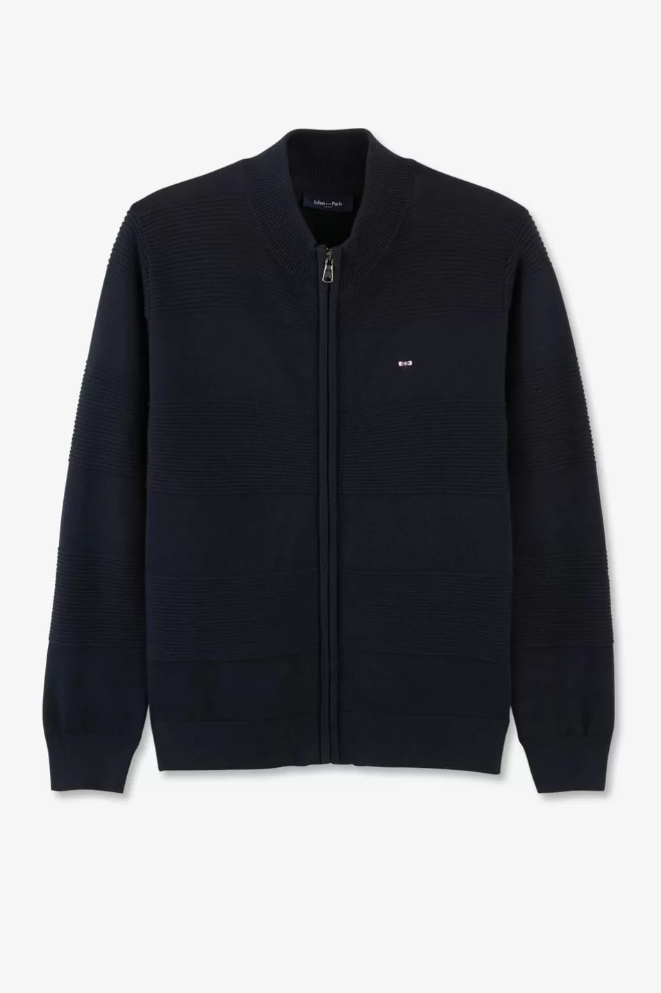 Children | Eden Park Navy Cotton Zip Cardigan In Combination Knit